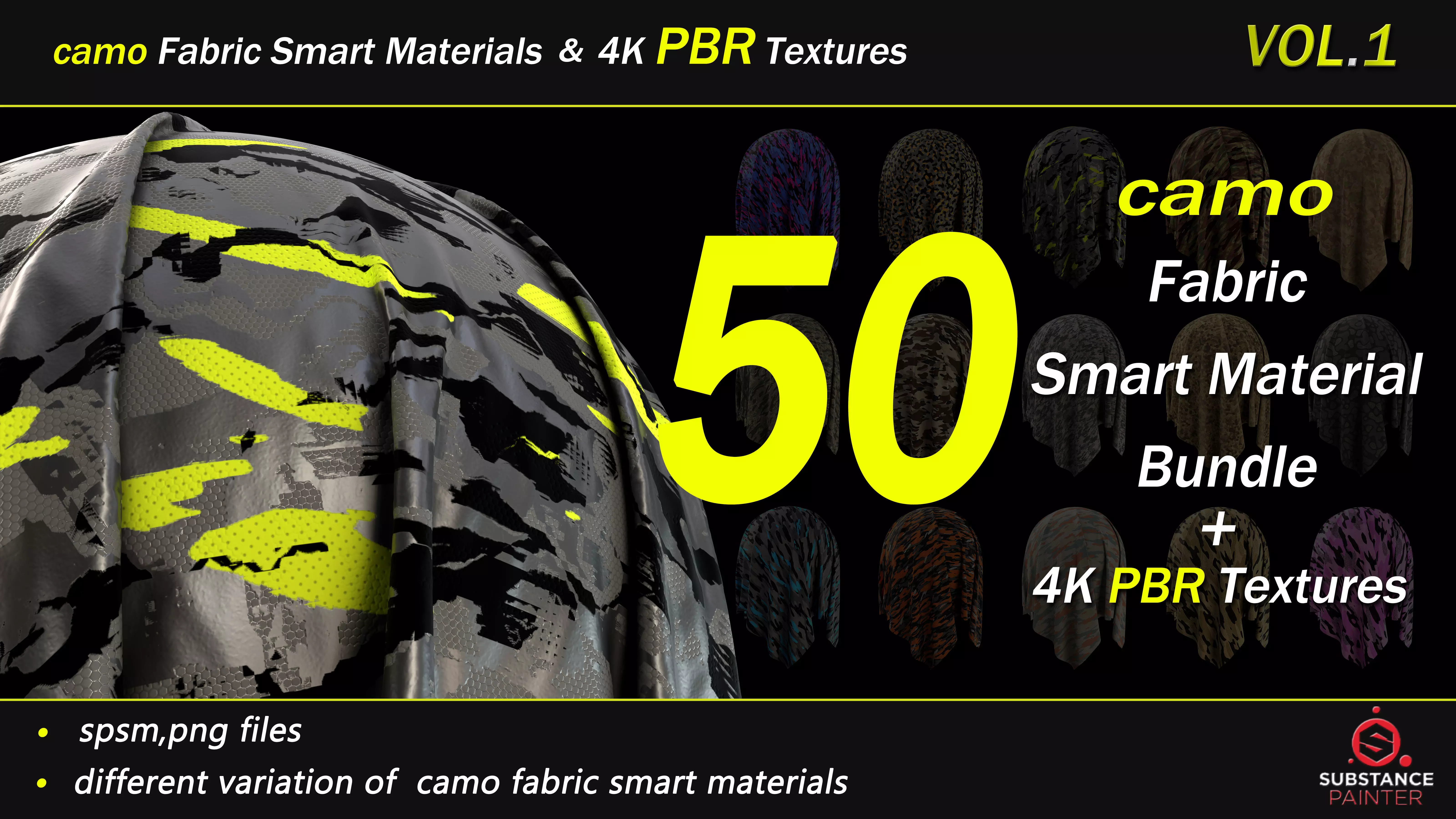 50 camo Fabric Smart Material Bundle and 4K PBR Texture Texture_0