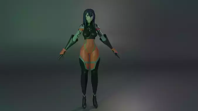 Ninja warrior girl 3D model base mesh create in Blender 