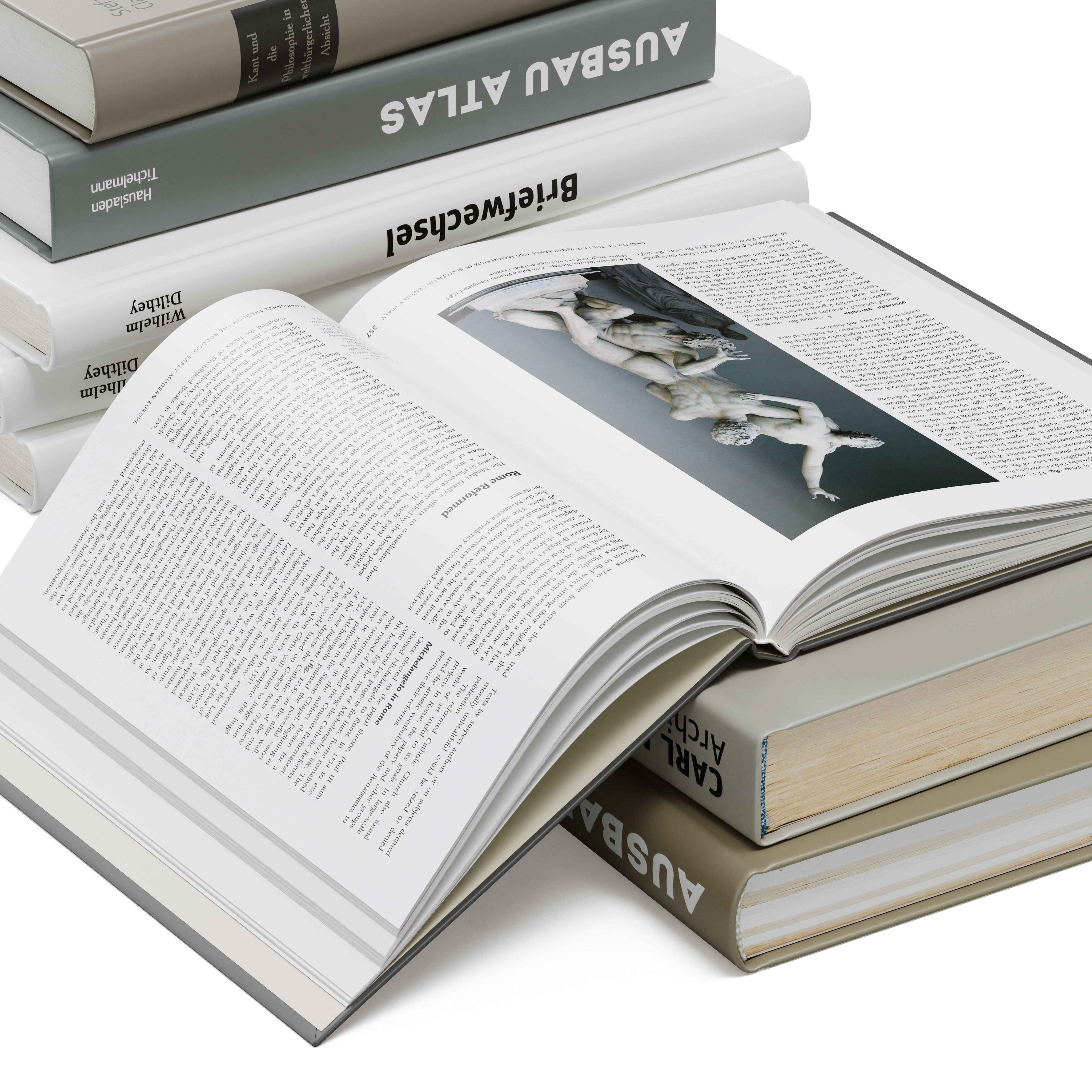 Floor decor set 001 with pouf and books 3D model_4