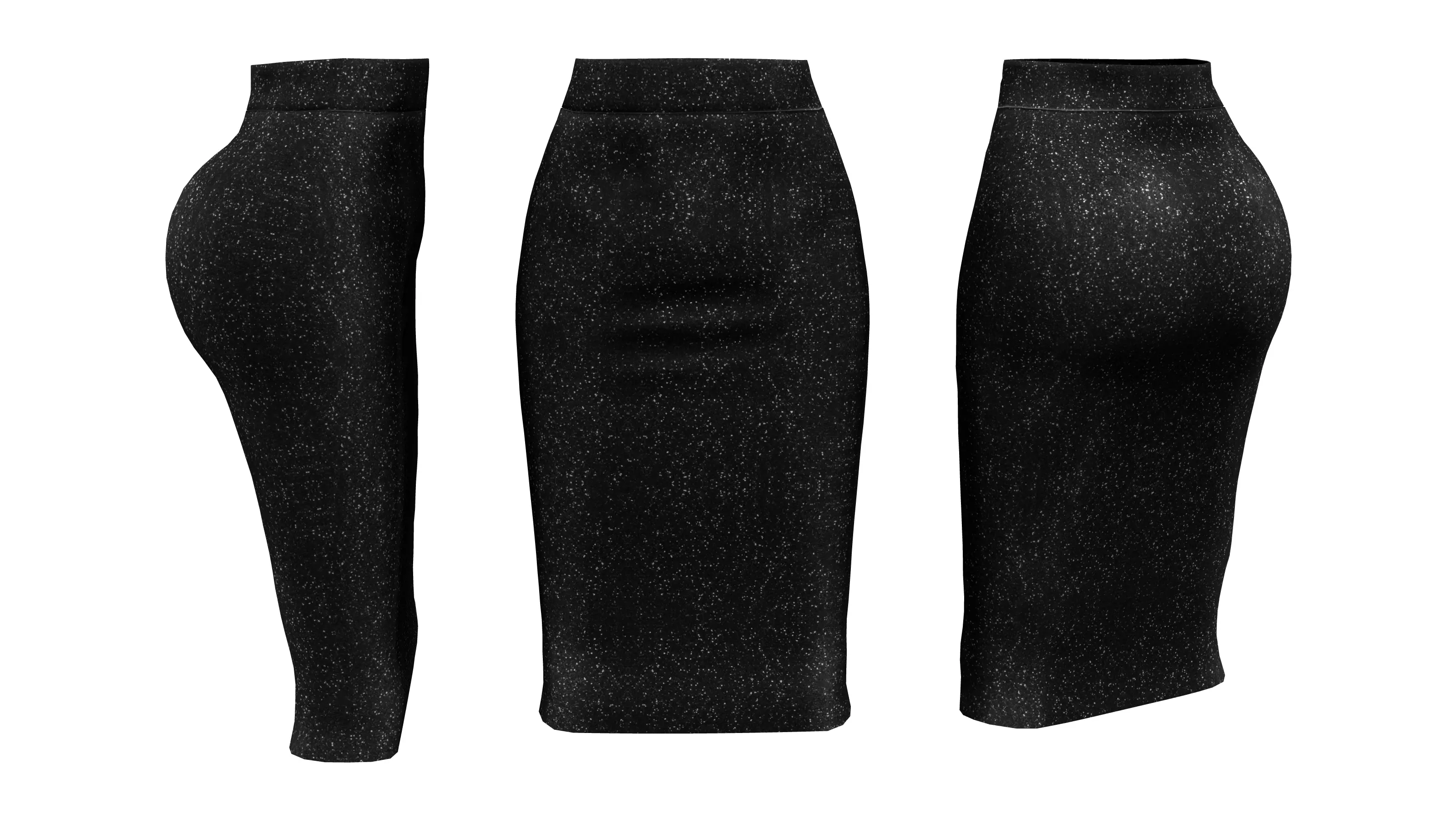 Elegant Below Knee High Waist Black Skirt Low-poly 3D model