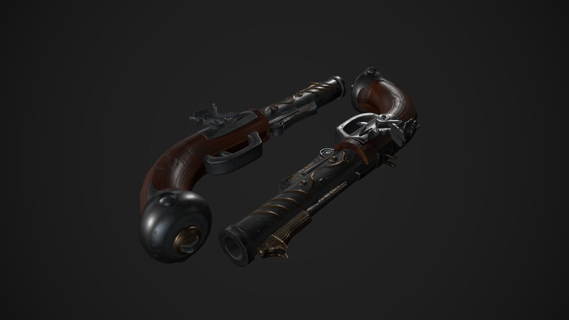 Flintlock Pistol Low-poly 3D model_1