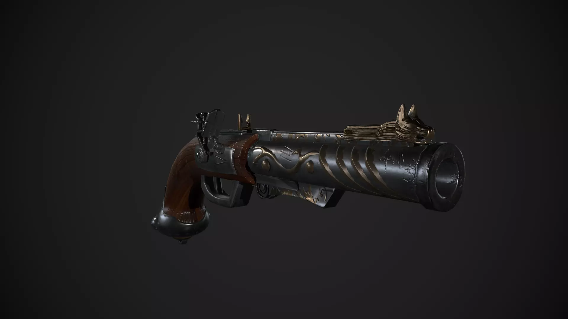Flintlock Pistol Low-poly 3D model_0