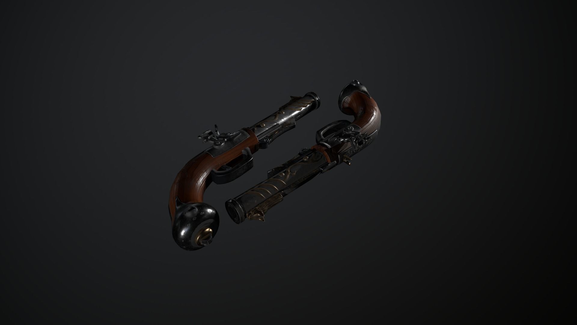 Flintlock Pistol Low-poly 3D model_5