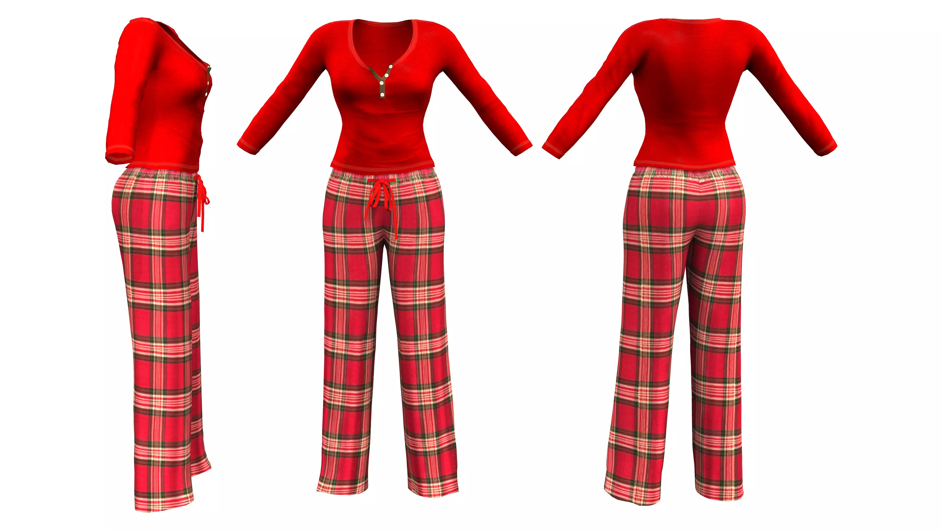 Female Long Sleeve Pyjama Set Low-poly 3D model