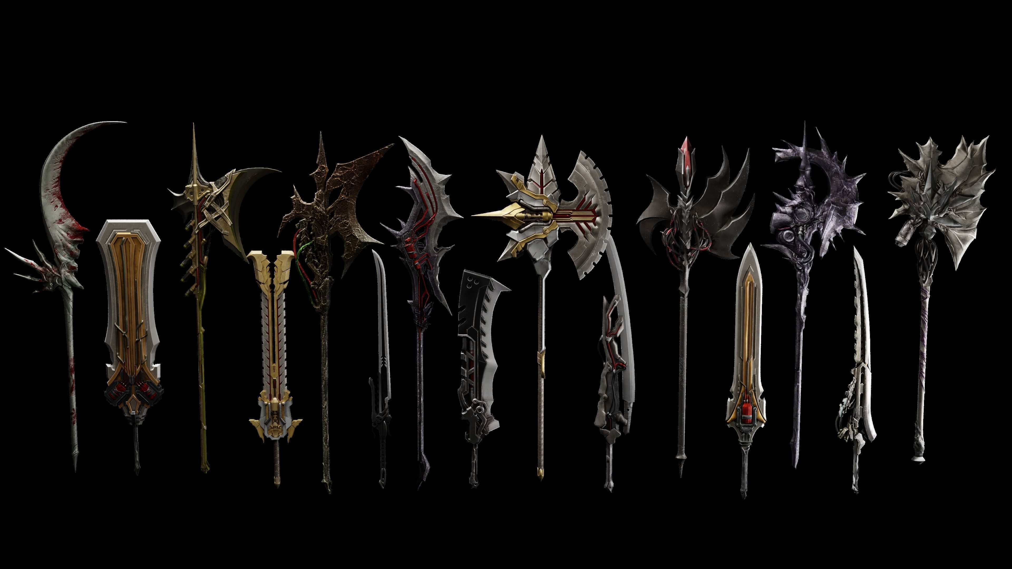 Fantasy Weapons Models For Games with Textures Low-poly 3D model_4