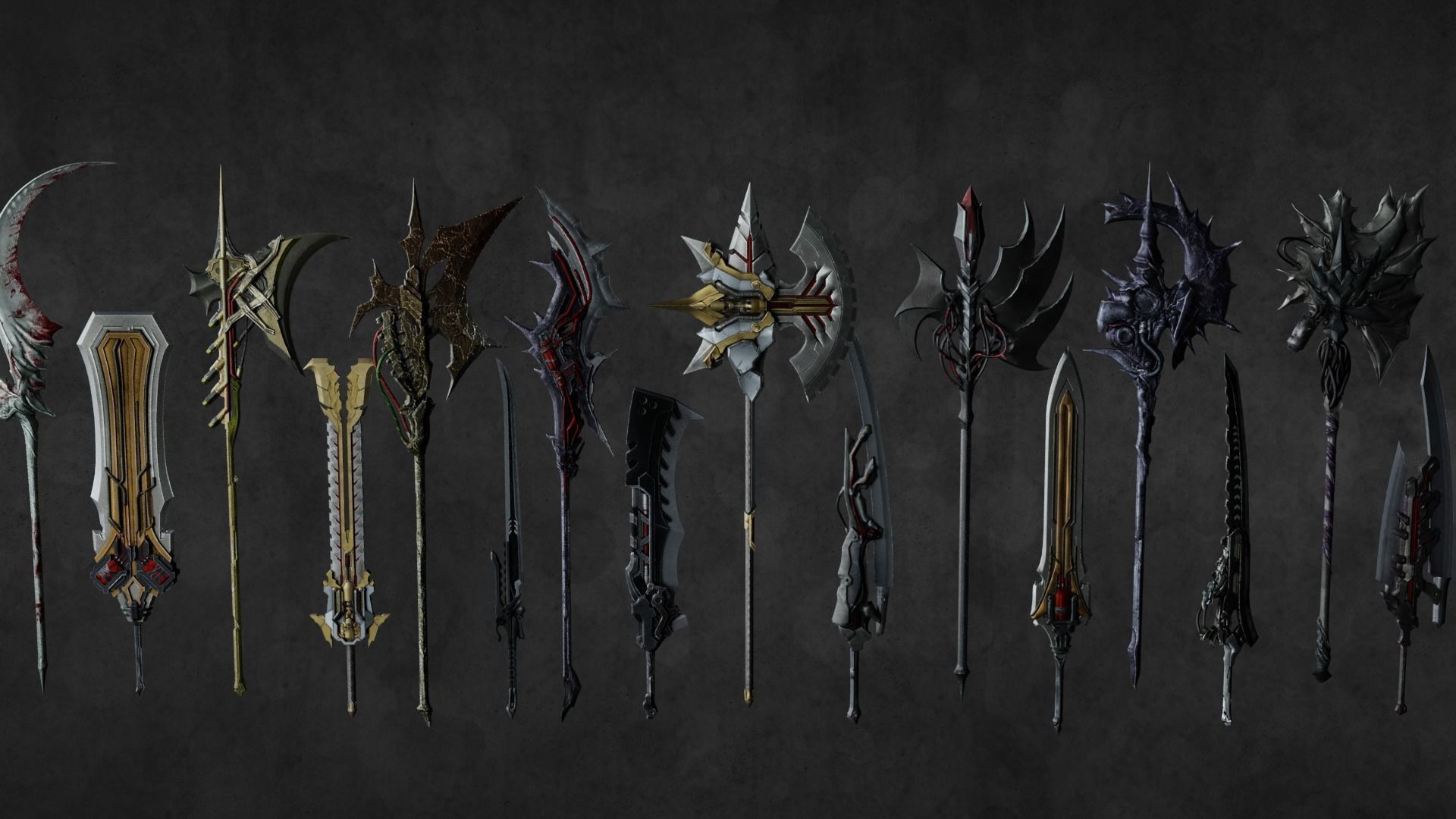 Fantasy Weapons Models For Games with Textures Low-poly 3D model_1