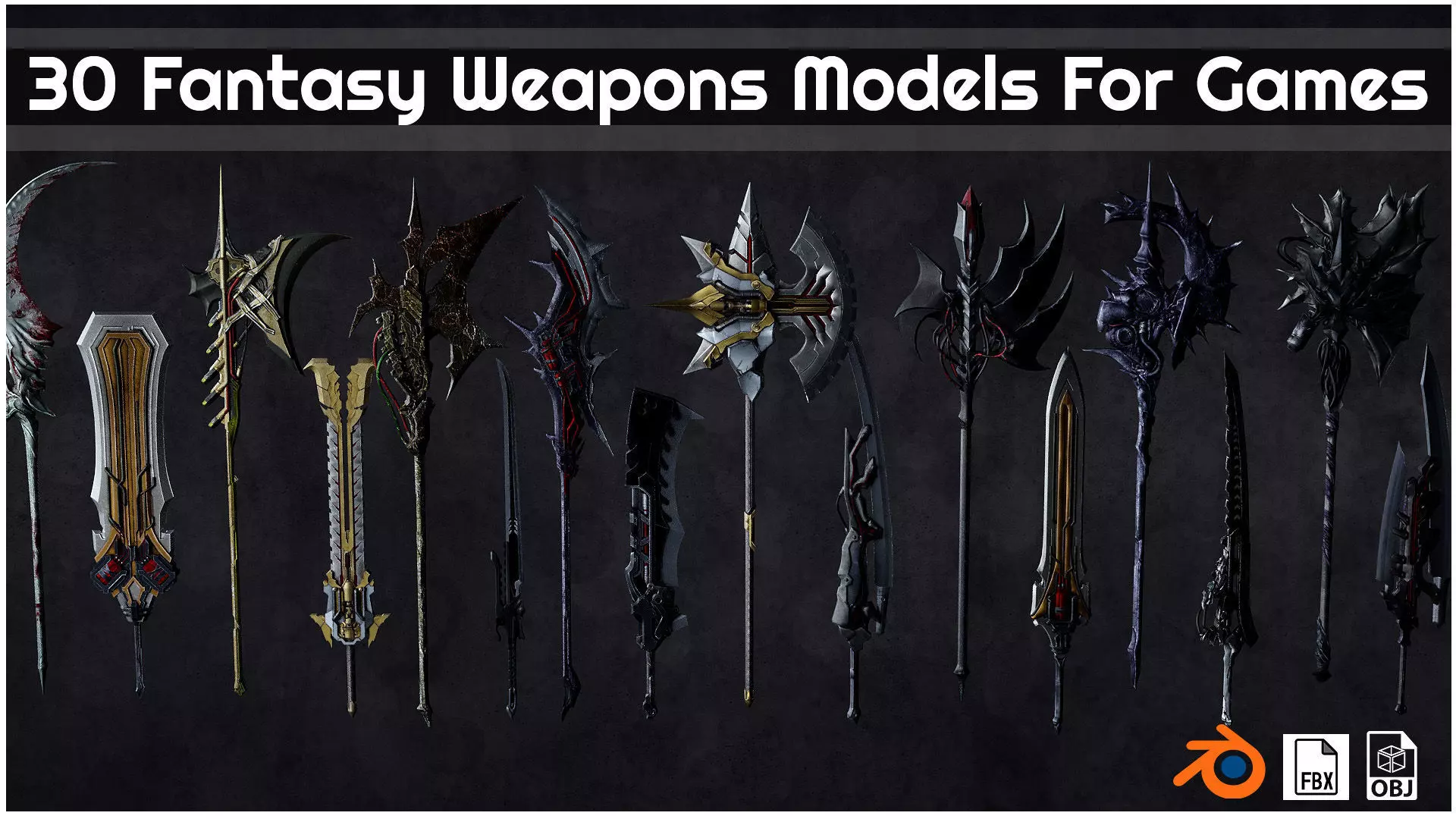 Fantasy Weapons Models For Games with Textures Low-poly 3D model_0