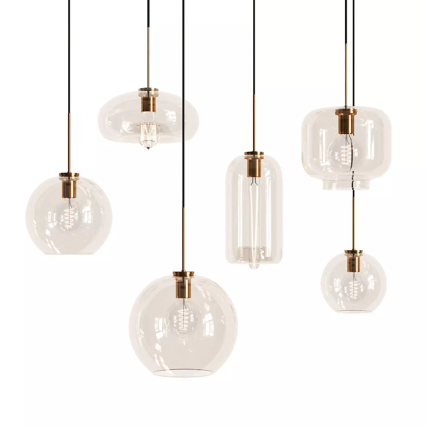 VILMO glass and brass pendant lights 3D model