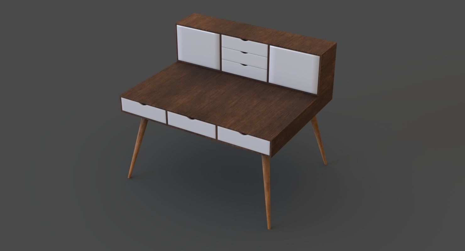 Wooden study desk 3D model_1