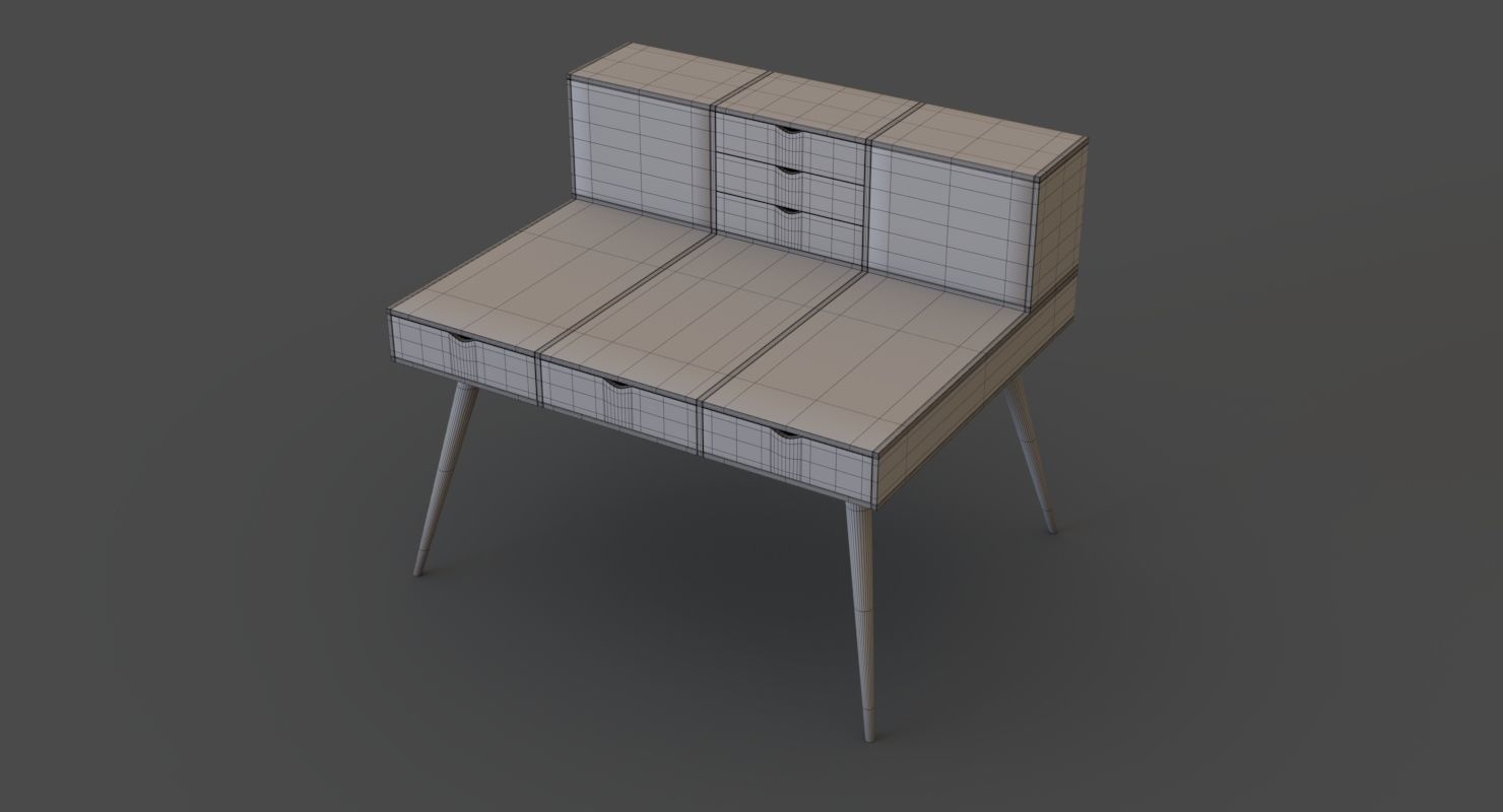 Wooden study desk 3D model_5