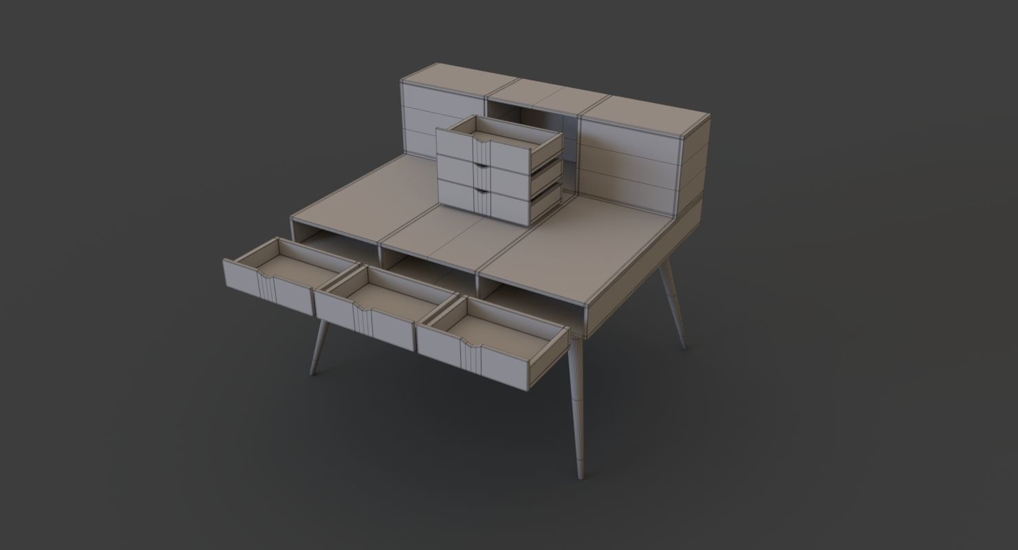Wooden study desk 3D model_7