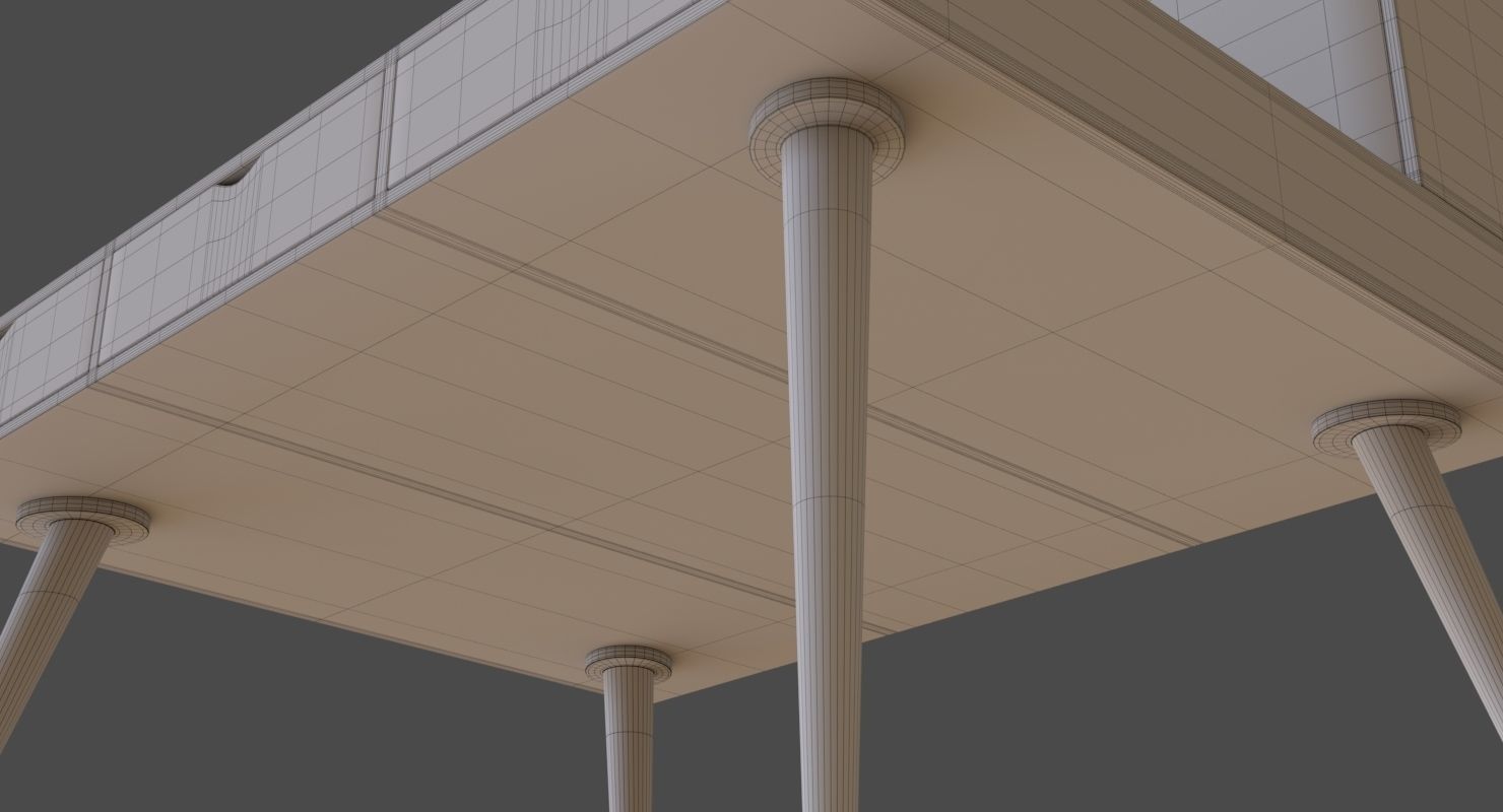 Wooden study desk 3D model_8