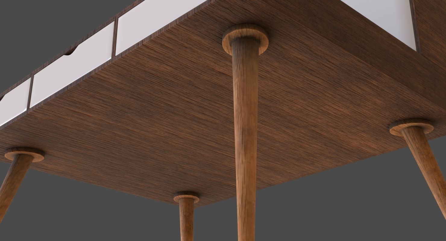 Wooden study desk 3D model_3