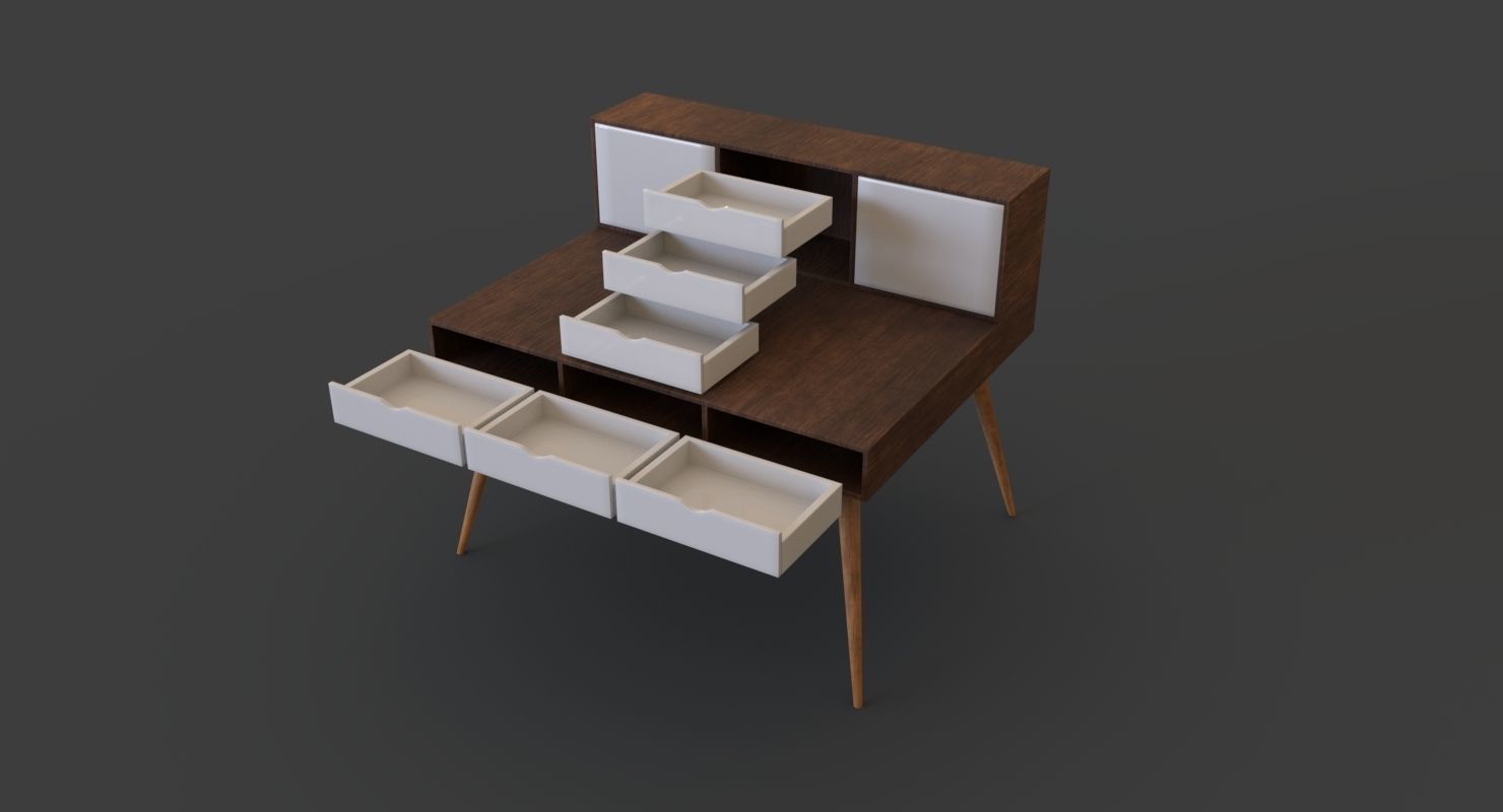 Wooden study desk 3D model_2