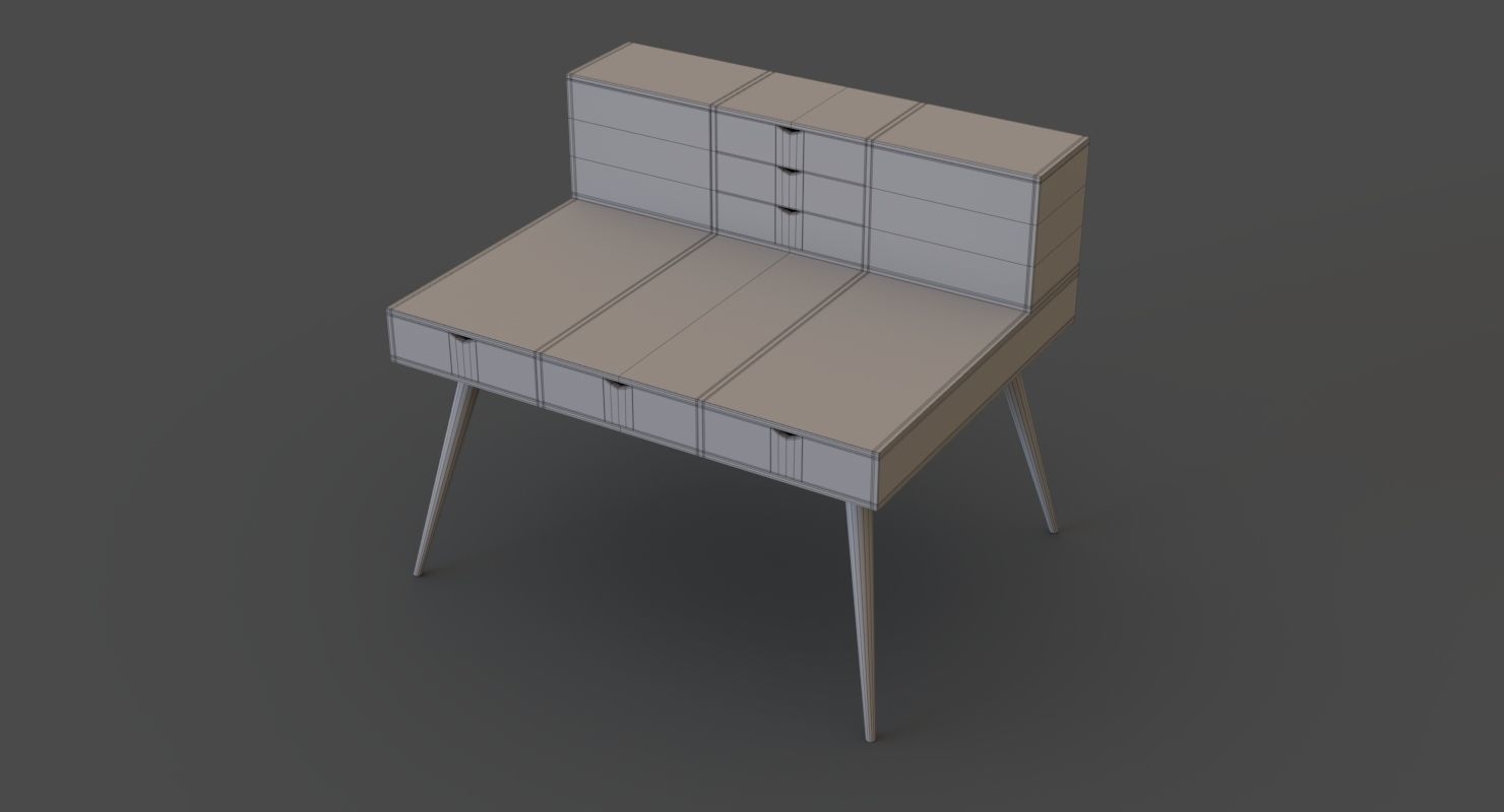 Wooden study desk 3D model_4