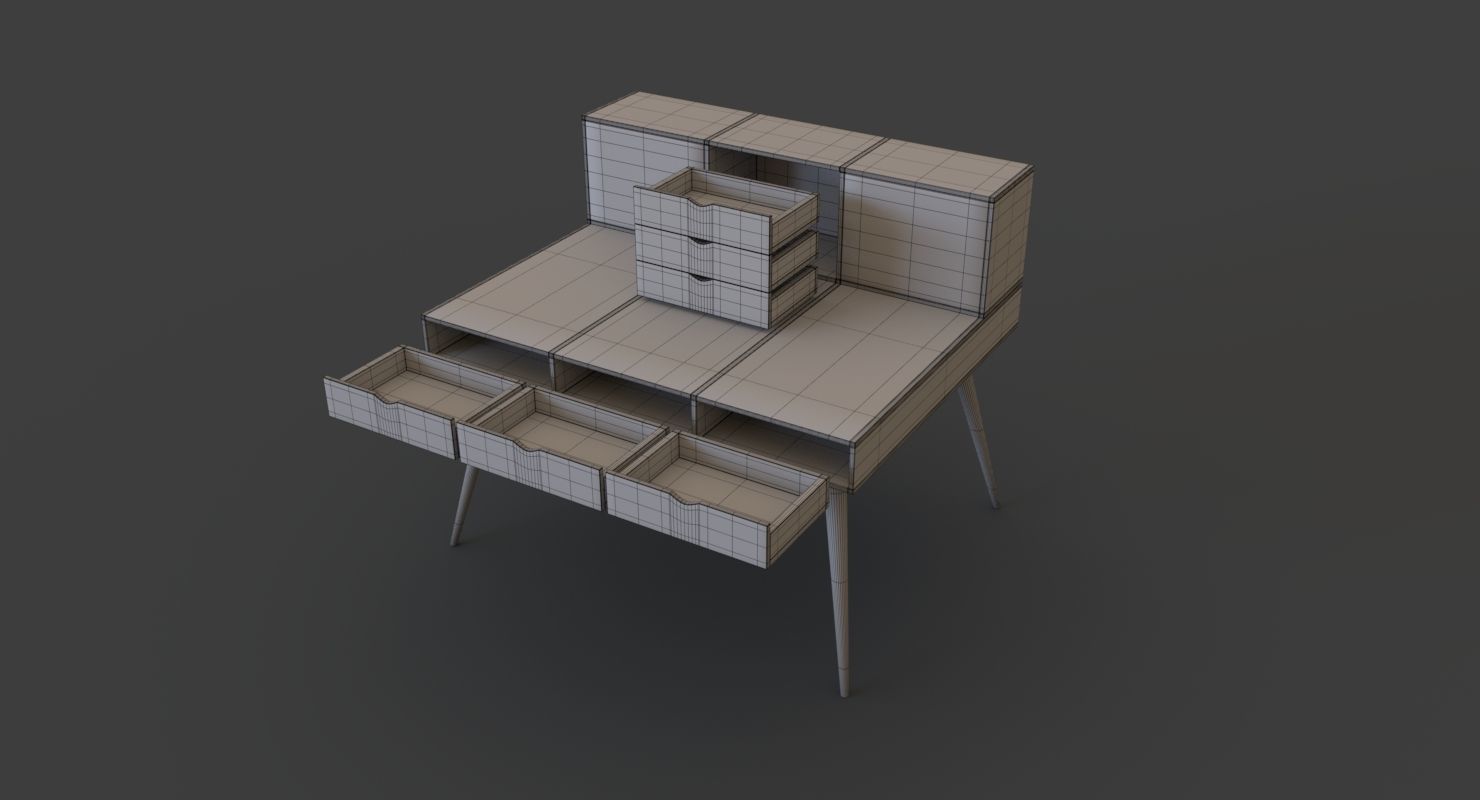 Wooden study desk 3D model_6