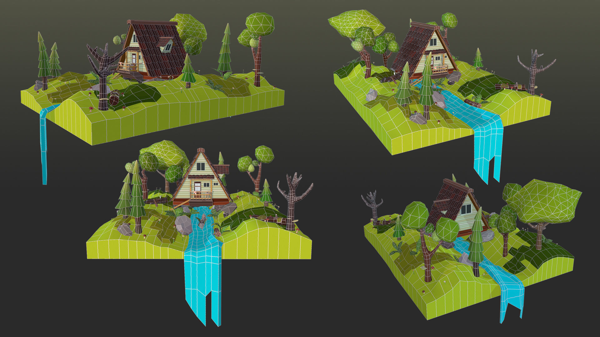 House in woods Low-poly 3D model_4