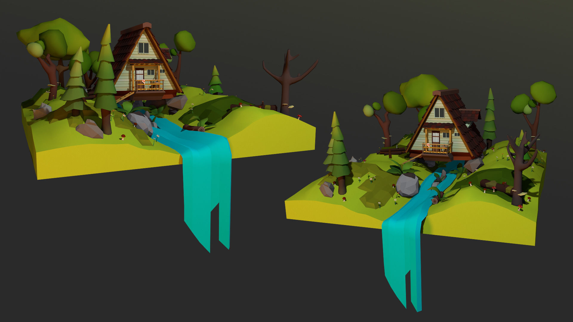 House in woods Low-poly 3D model_2
