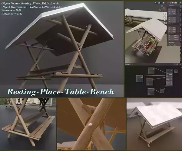  Resting Place Table Bench - Summer Version Low-poly 3D model