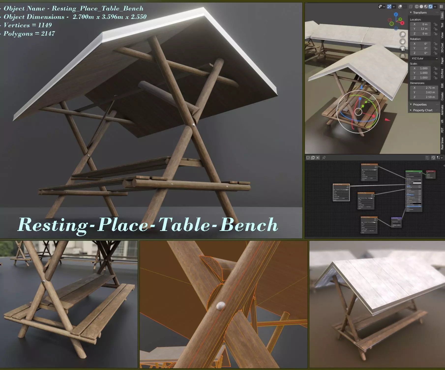 Resting Place Table Bench - Summer Version Low-poly 3D model