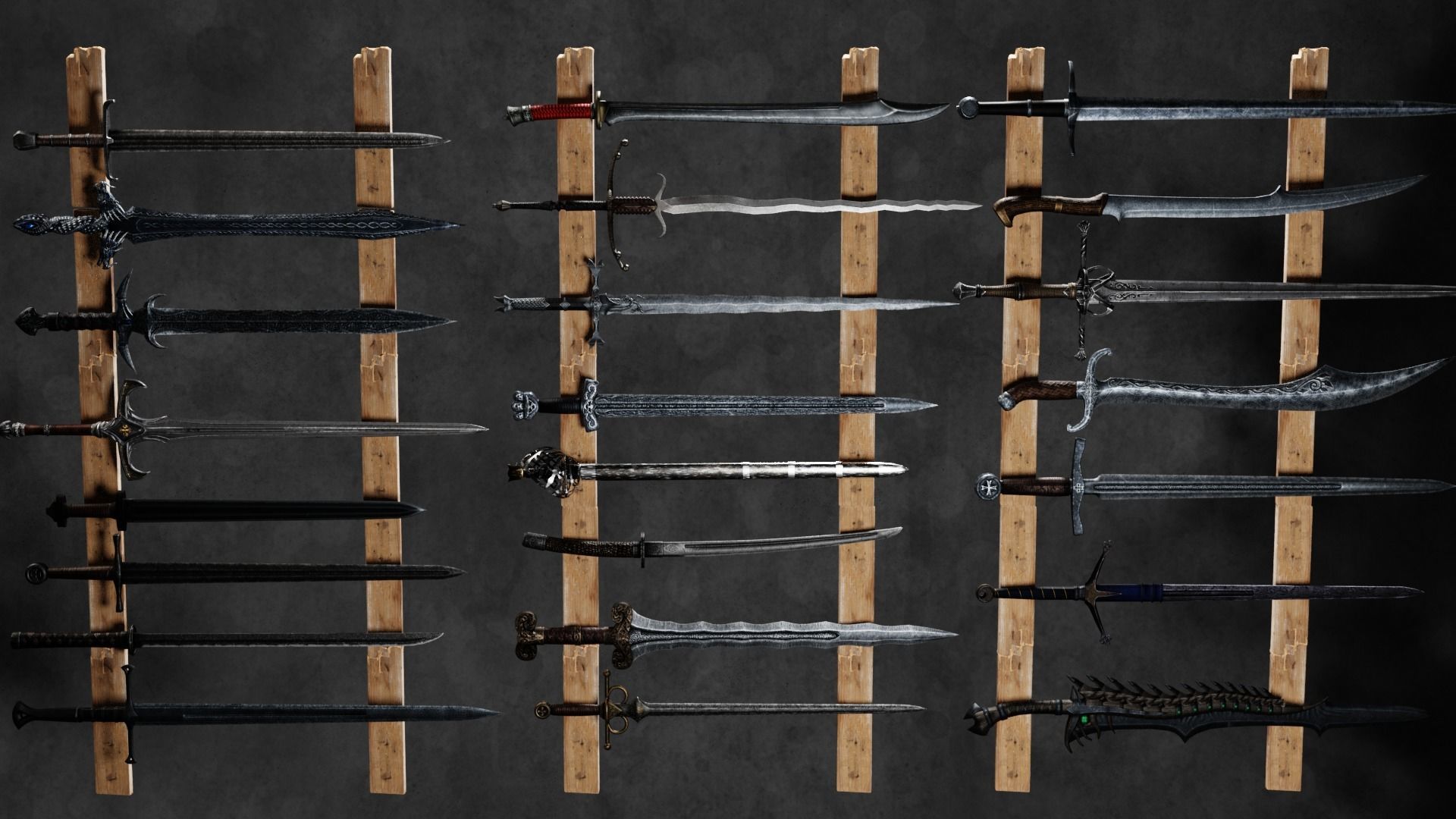 30 Fantasy Sword Models For Games with Textures Low-poly 3D model_1