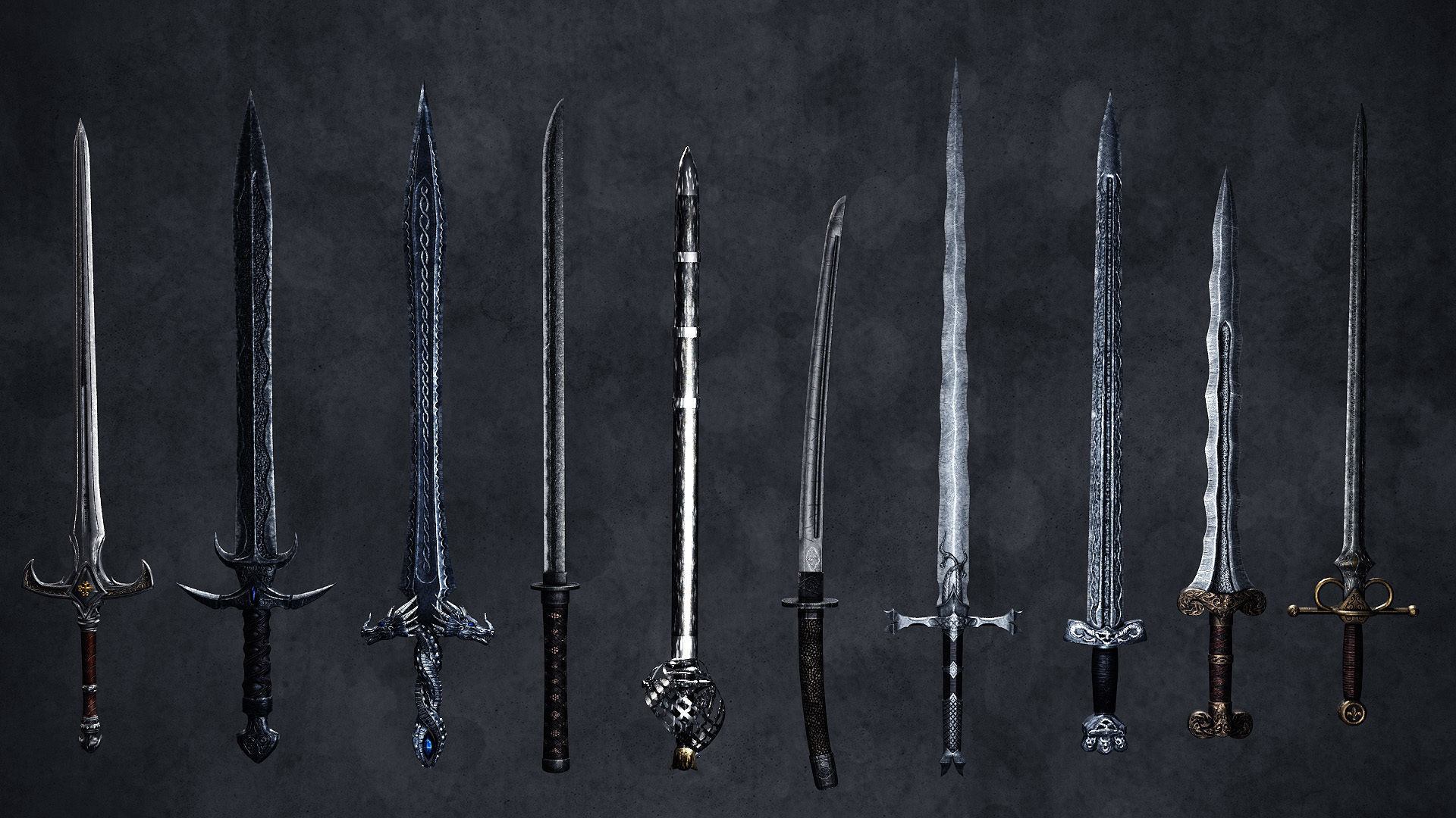 30 Fantasy Sword Models For Games with Textures Low-poly 3D model_9
