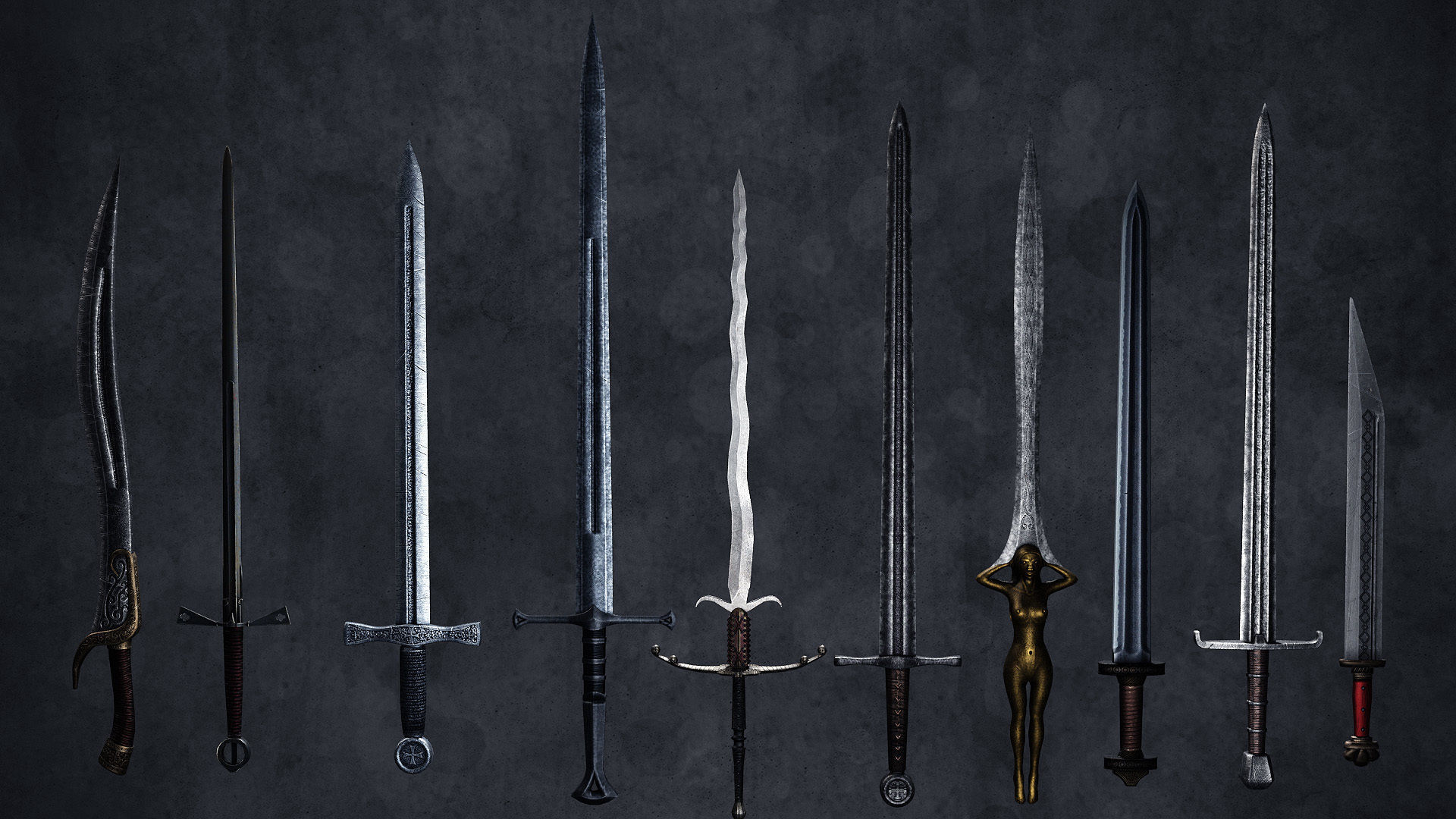 30 Fantasy Sword Models For Games with Textures Low-poly 3D model_11