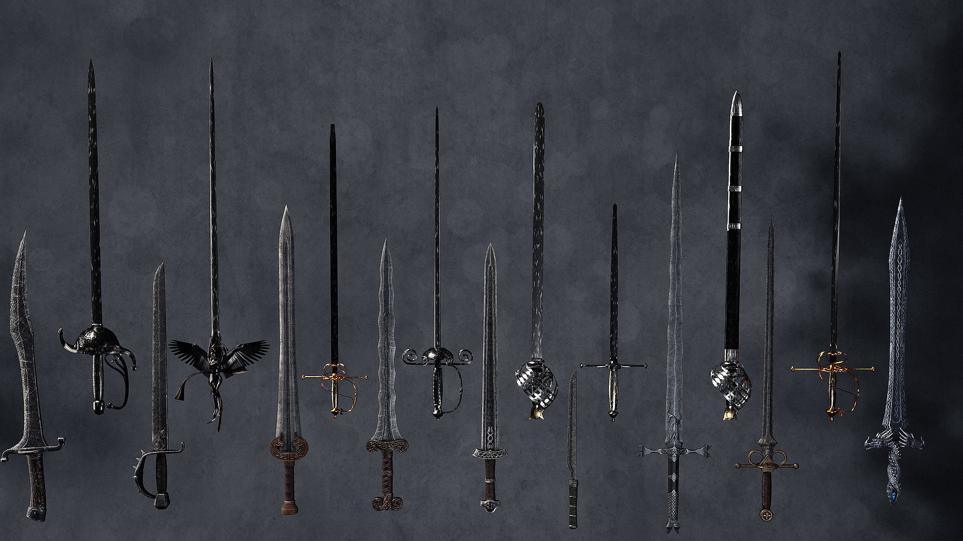 30 Fantasy Sword Models For Games with Textures Low-poly 3D model_3