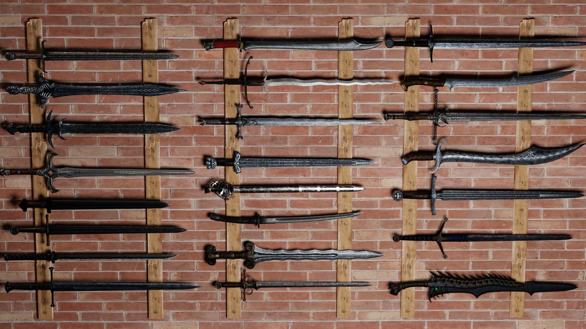 30 Fantasy Sword Models For Games with Textures Low-poly 3D model_5