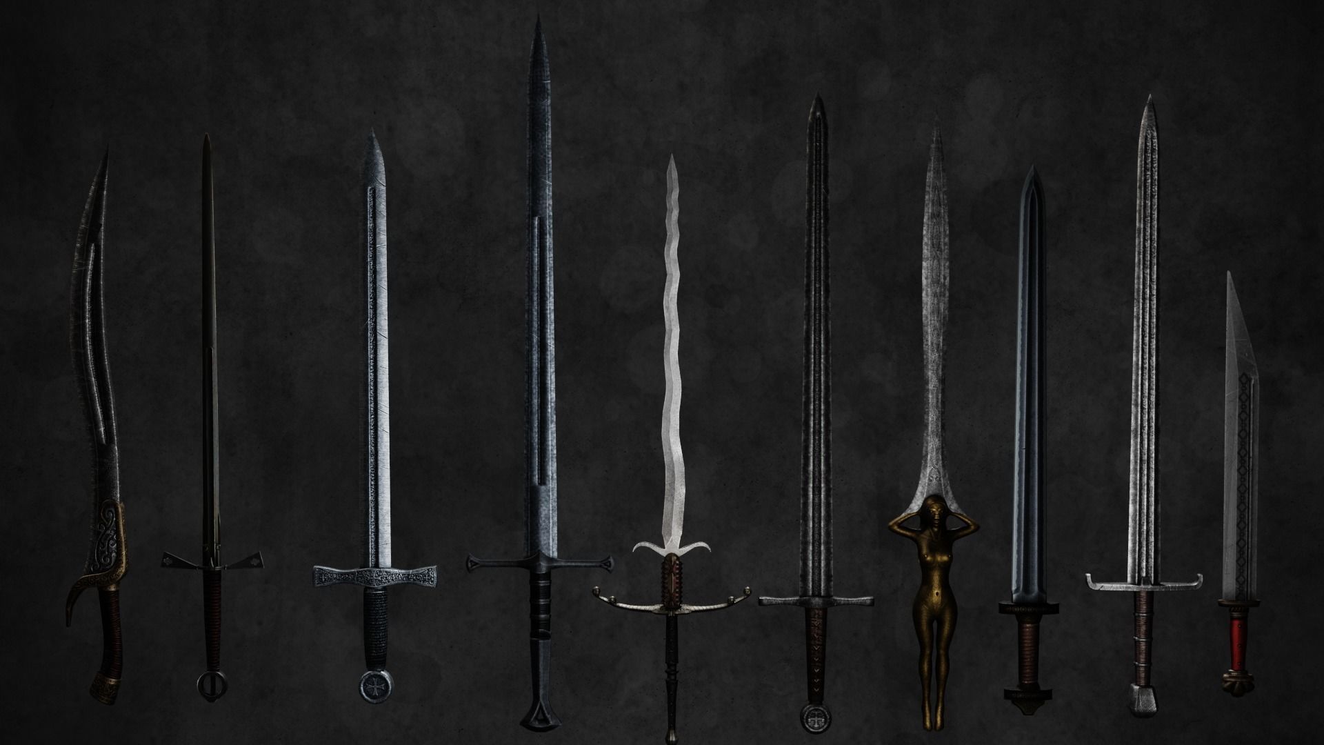 30 Fantasy Sword Models For Games with Textures Low-poly 3D model_12