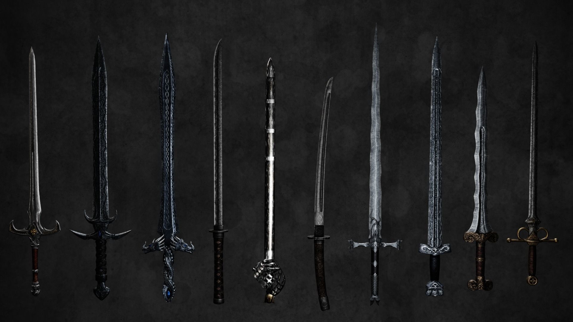 30 Fantasy Sword Models For Games with Textures Low-poly 3D model_10