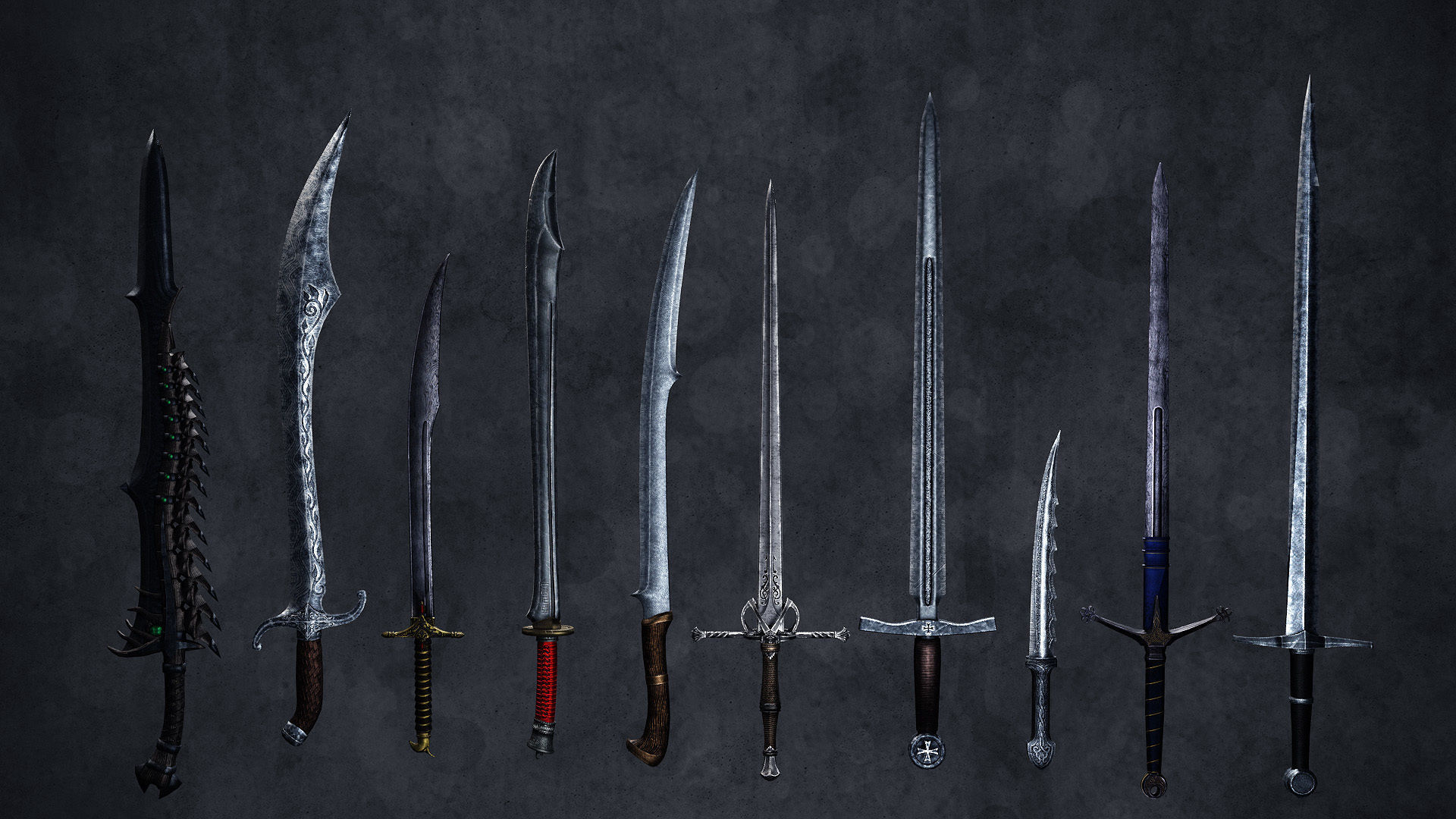 30 Fantasy Sword Models For Games with Textures Low-poly 3D model_7