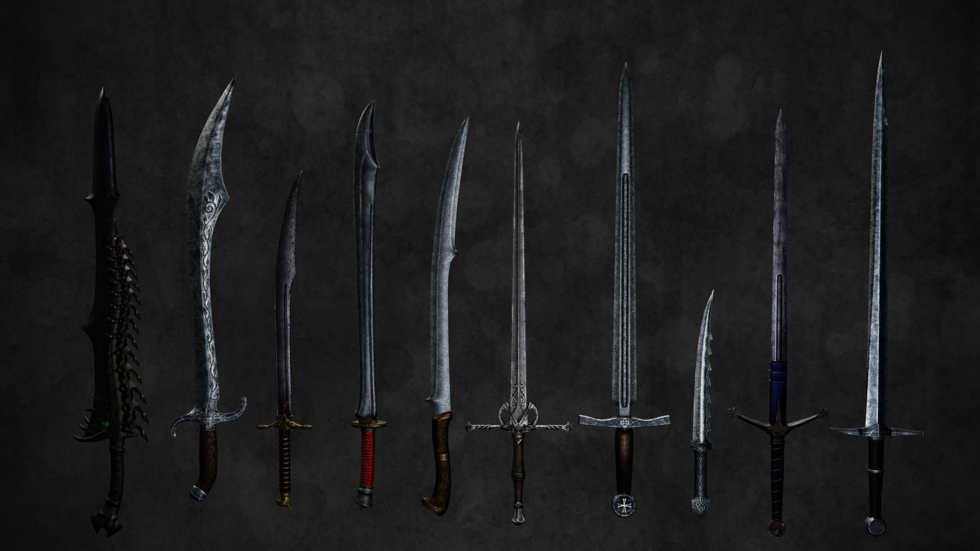 30 Fantasy Sword Models For Games with Textures Low-poly 3D model_8