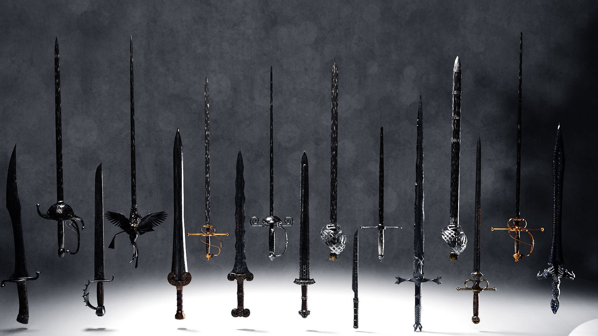 30 Fantasy Sword Models For Games with Textures Low-poly 3D model_6