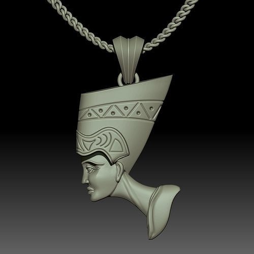 Nefertiti Pendant Sculpture jewelry gold necklace 3D print model