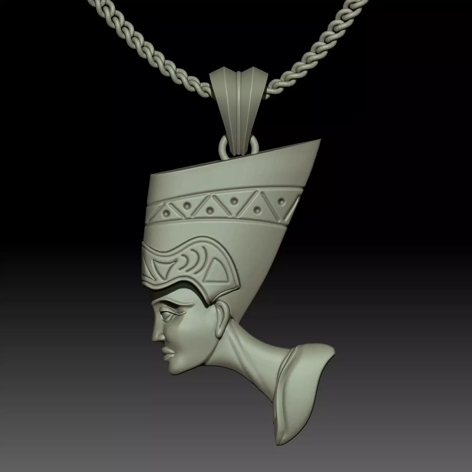 Nefertiti Pendant Sculpture jewelry gold necklace 3D print model_0