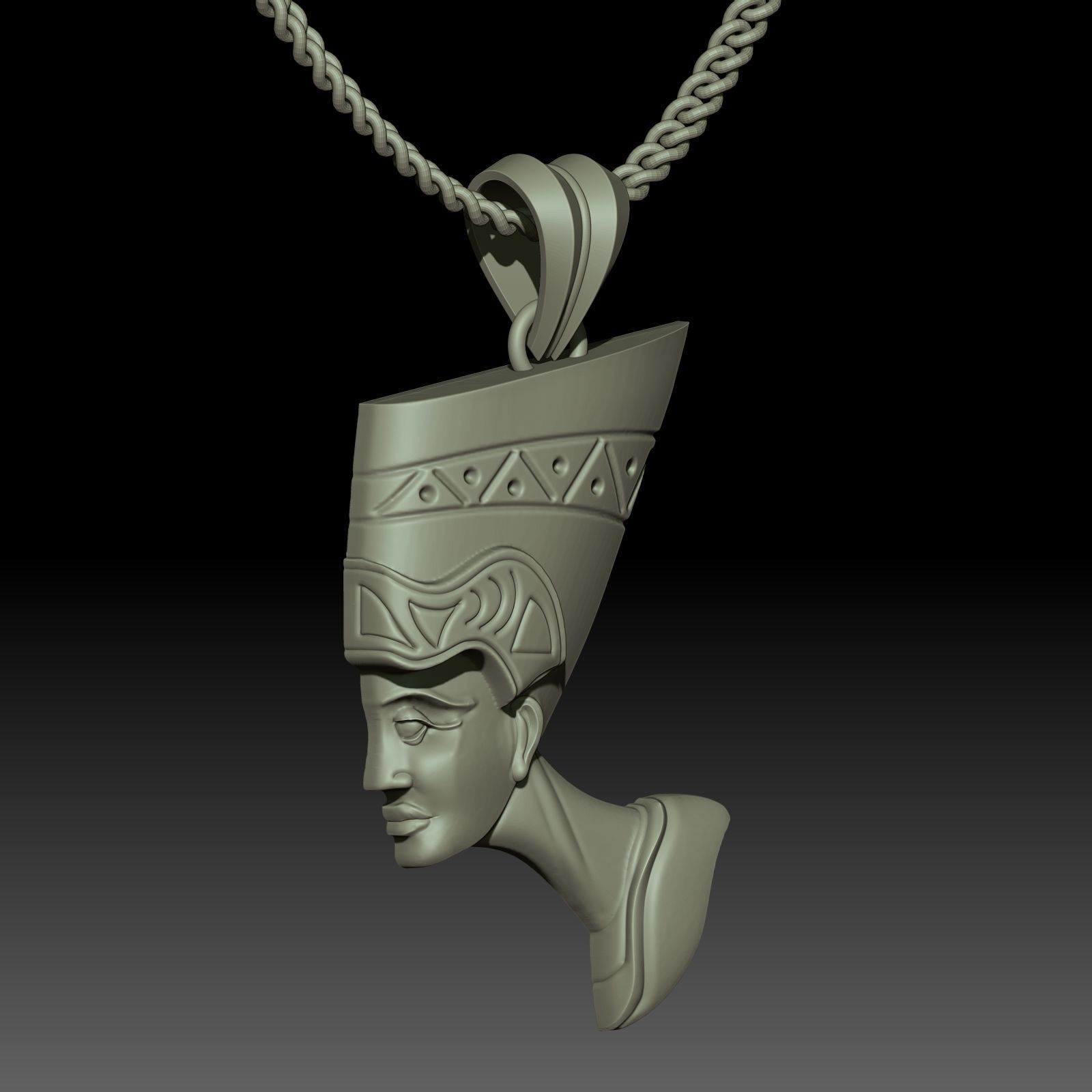Nefertiti Pendant Sculpture jewelry gold necklace 3D print model_1