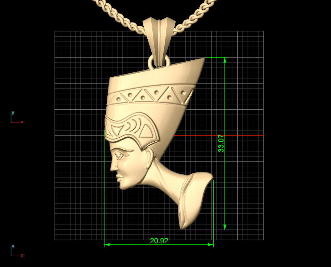 Nefertiti Pendant Sculpture jewelry gold necklace 3D print model_4