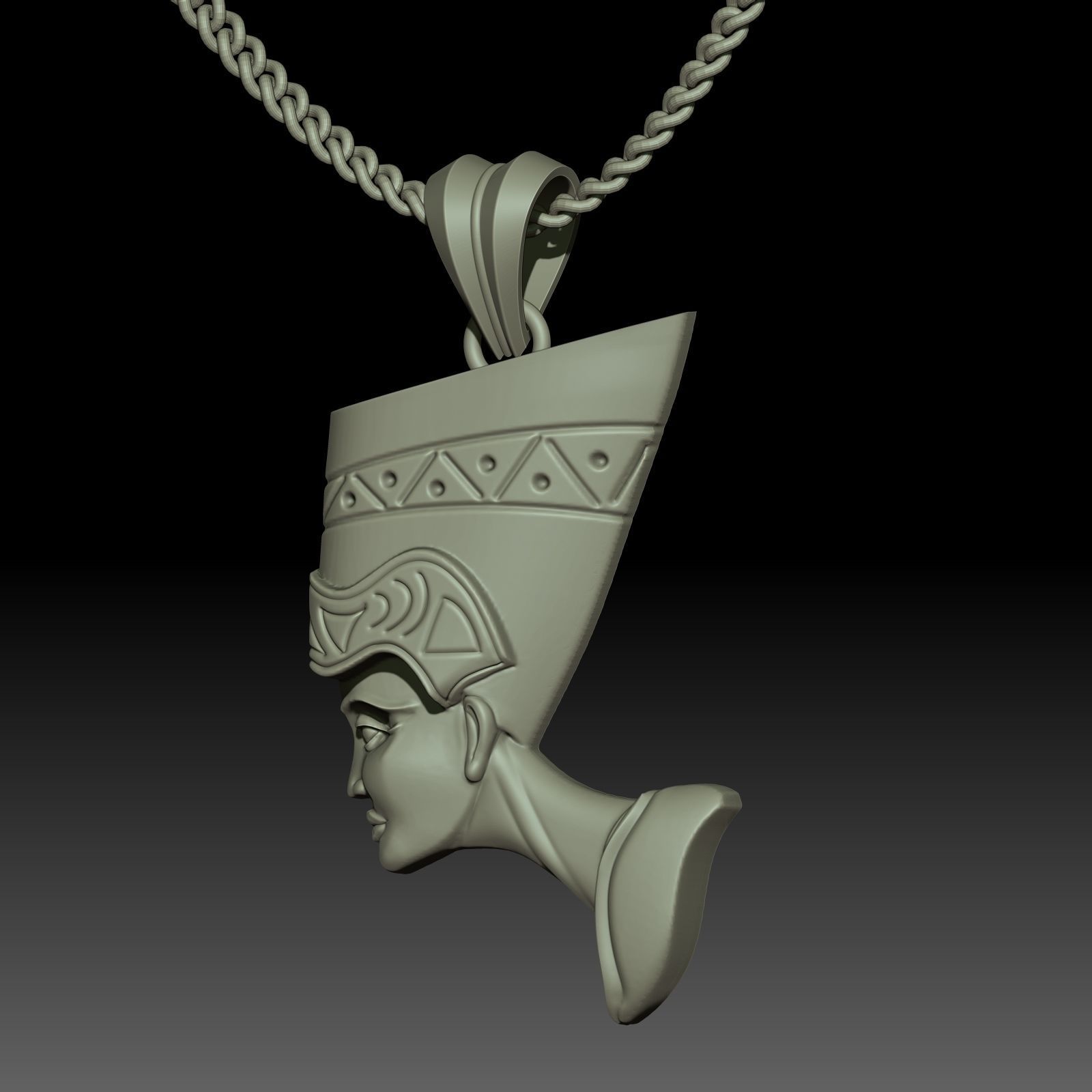 Nefertiti Pendant Sculpture jewelry gold necklace 3D print model_2
