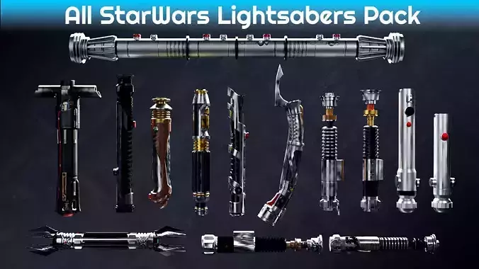 All StarWars Lightsabers Pack Low-poly 3D model