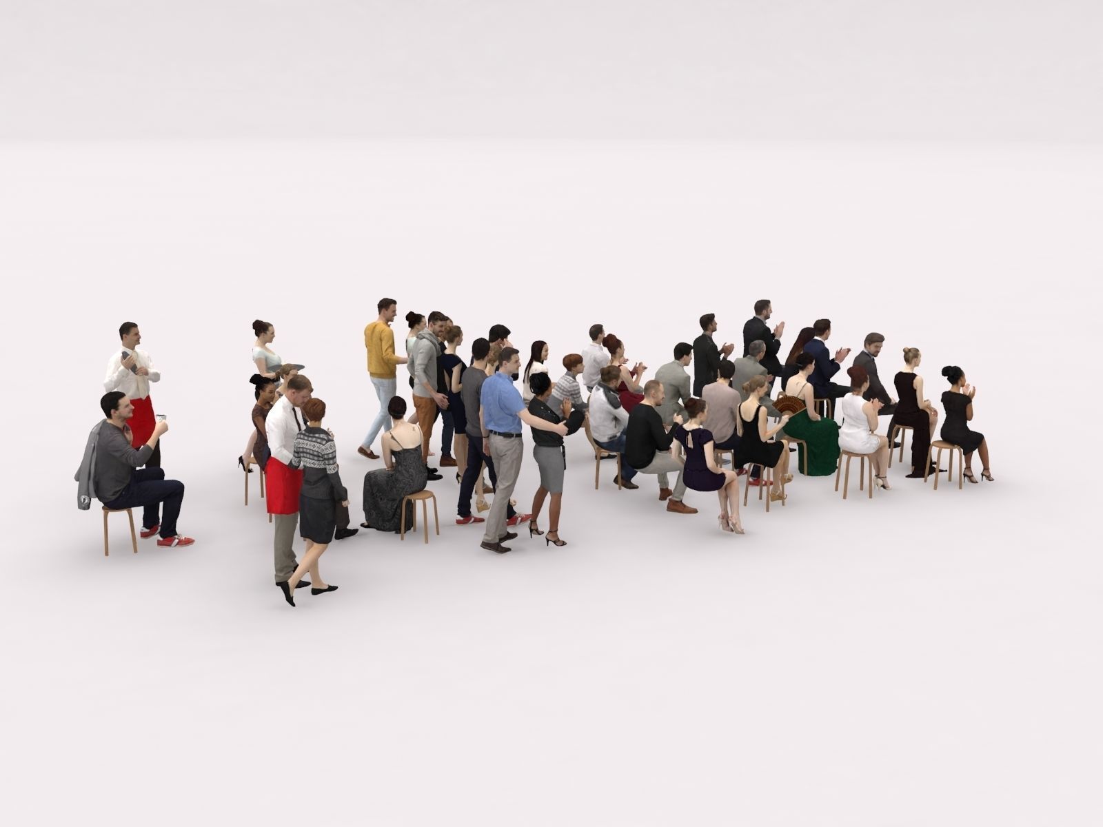 40x Crowds 17 Scanned Casual Cafe Sitting Elegant People  Low-poly 3D model_12