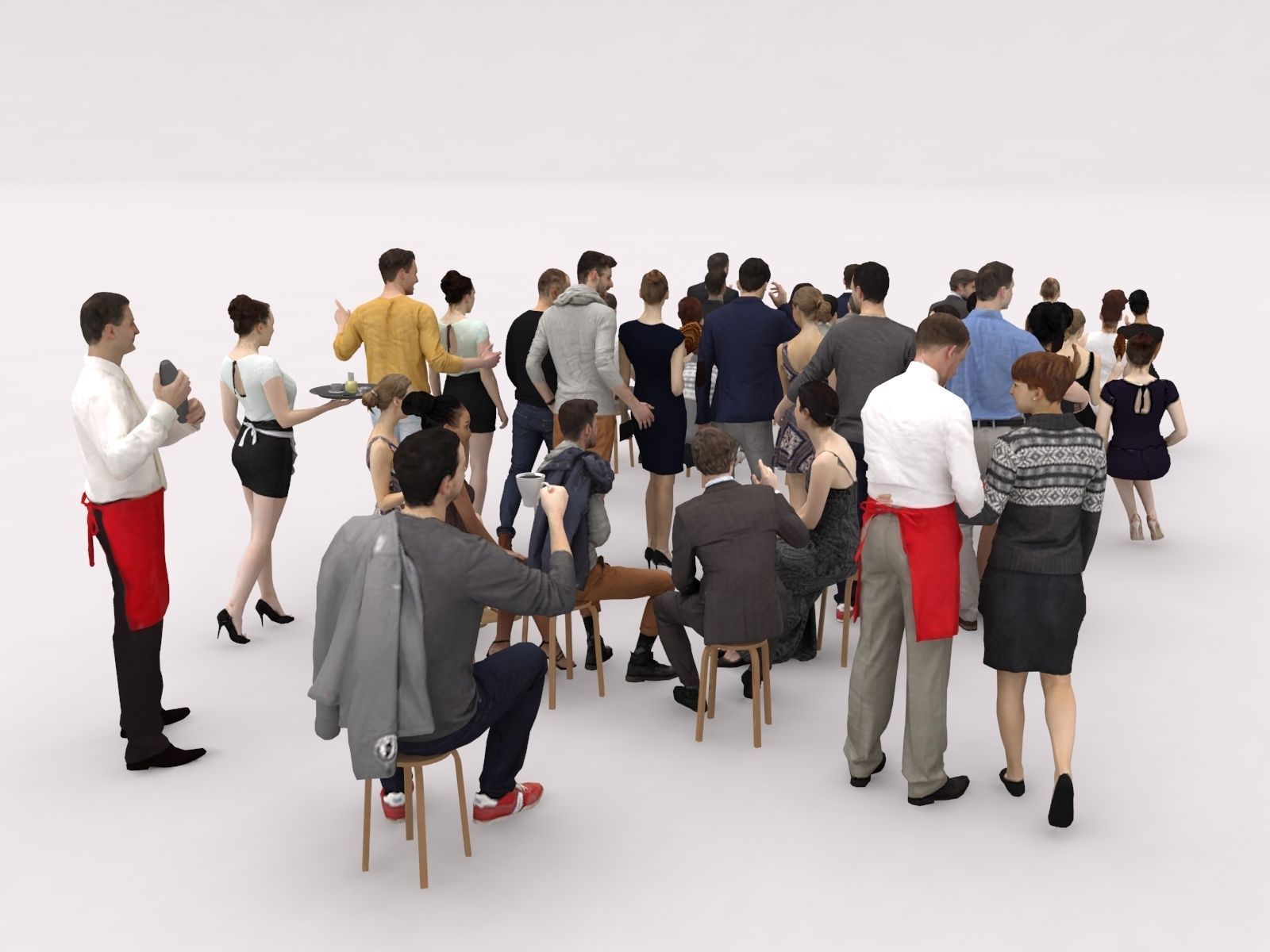 40x Crowds 17 Scanned Casual Cafe Sitting Elegant People  Low-poly 3D model_10