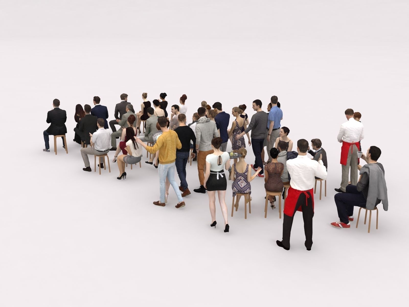 40x Crowds 17 Scanned Casual Cafe Sitting Elegant People  Low-poly 3D model_7