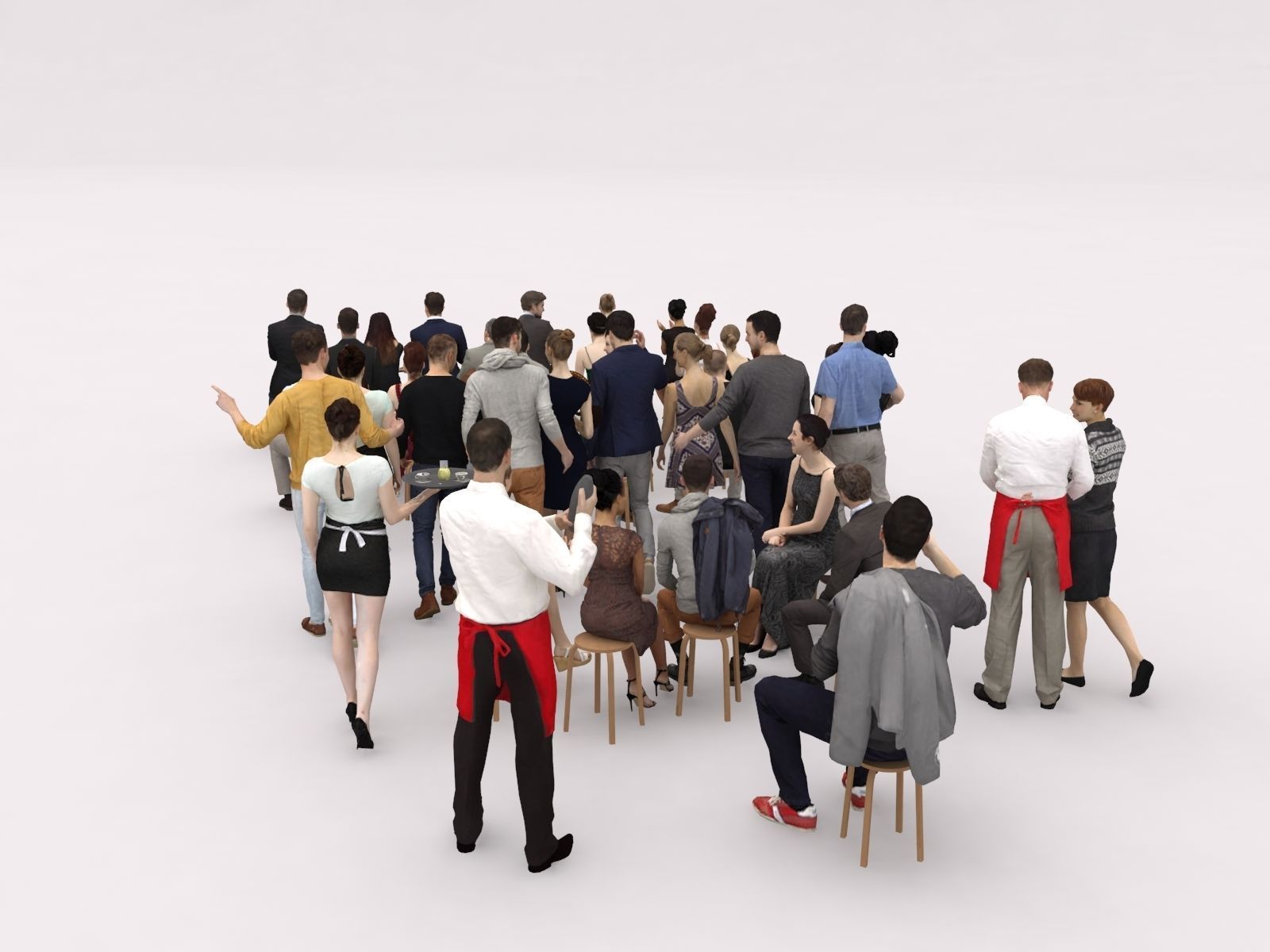 40x Crowds 17 Scanned Casual Cafe Sitting Elegant People  Low-poly 3D model_8