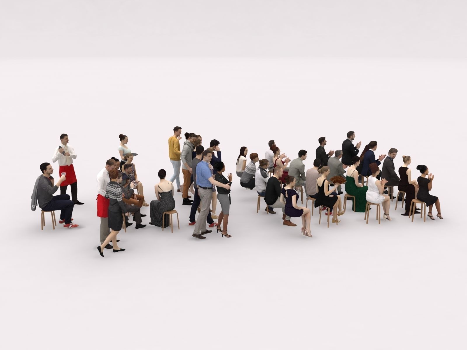 40x Crowds 17 Scanned Casual Cafe Sitting Elegant People  Low-poly 3D model_13