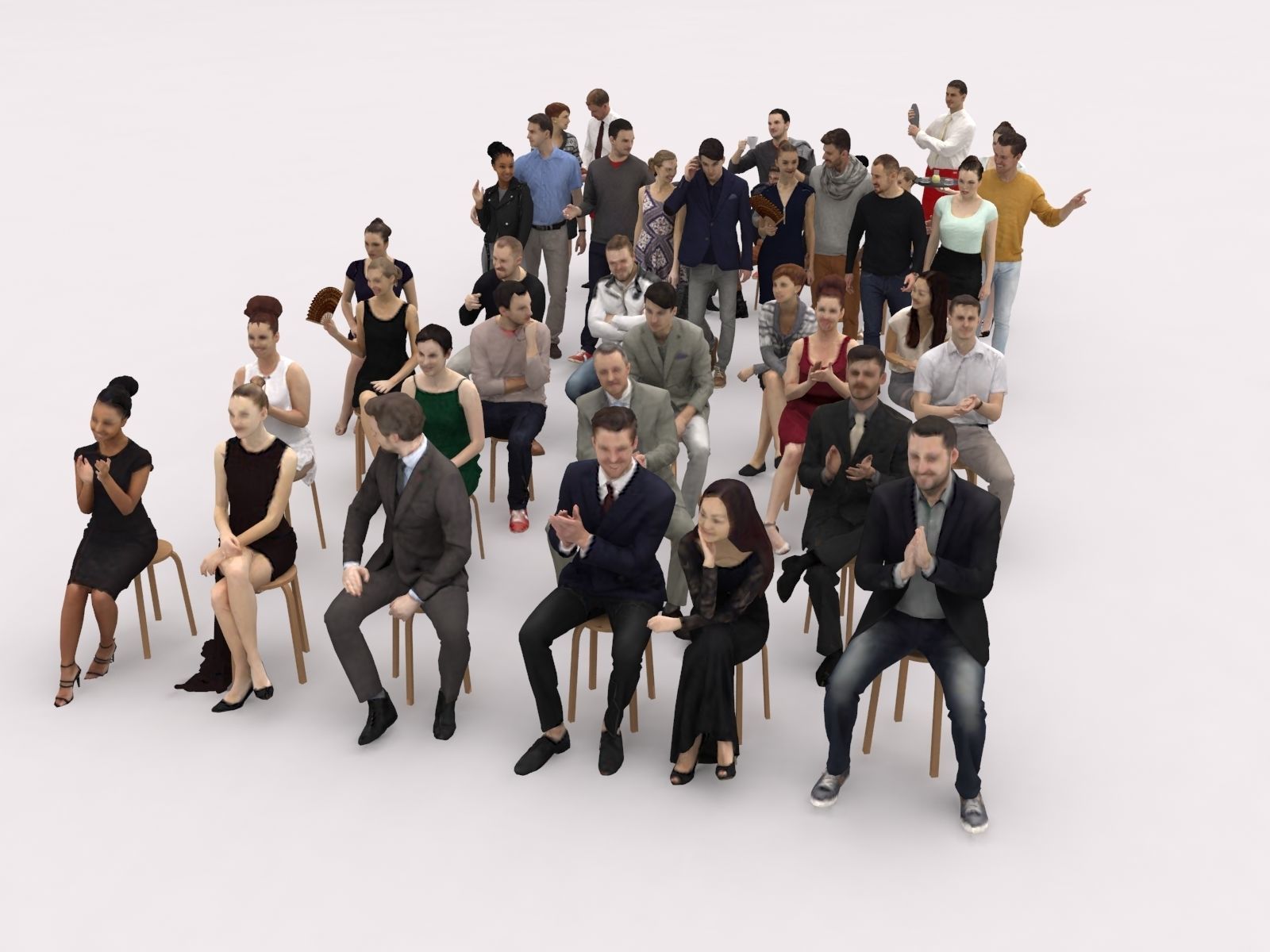 40x Crowds 17 Scanned Casual Cafe Sitting Elegant People  Low-poly 3D model_2