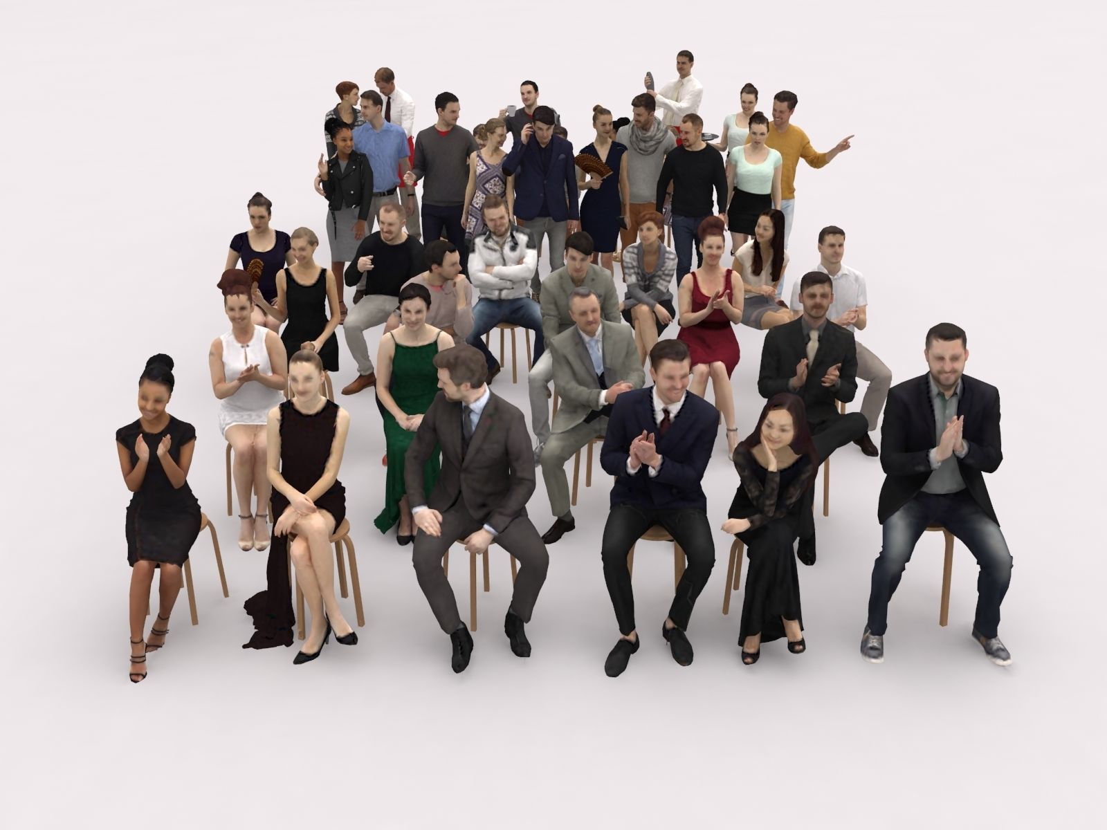 40x Crowds 17 Scanned Casual Cafe Sitting Elegant People  Low-poly 3D model_1