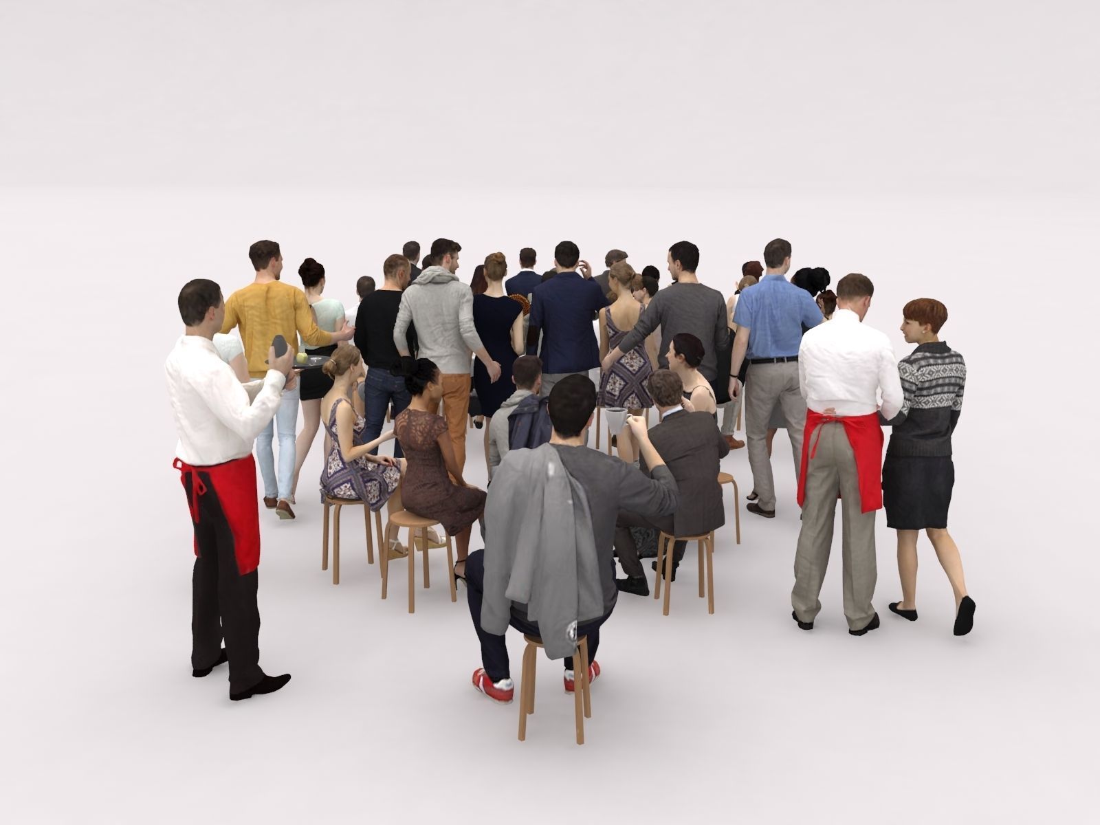 40x Crowds 17 Scanned Casual Cafe Sitting Elegant People  Low-poly 3D model_9