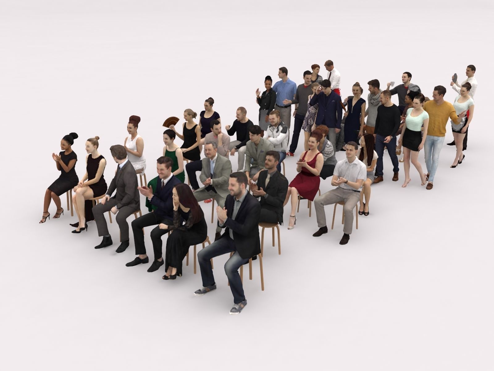 40x Crowds 17 Scanned Casual Cafe Sitting Elegant People  Low-poly 3D model_3