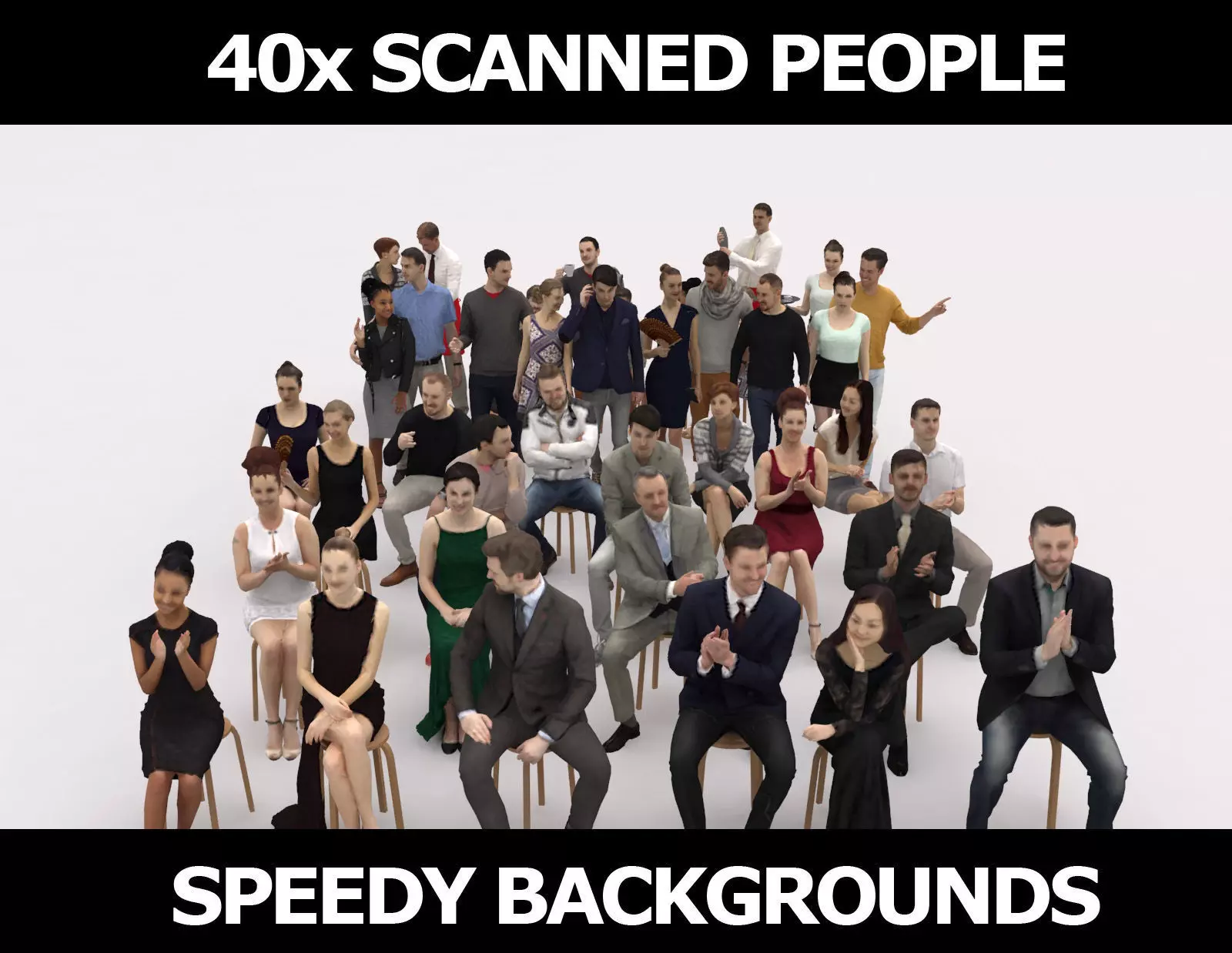 40x Crowds 17 Scanned Casual Cafe Sitting Elegant People  Low-poly 3D model_0
